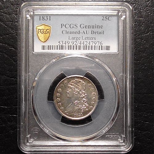 Super attractive 1831 Bust Quarter, Large Letters, AU - details cleaned.
