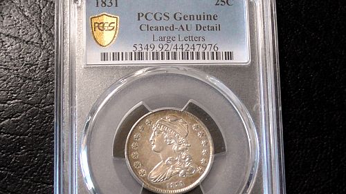 Super attractive 1831 Bust Quarter, Large Letters, AU - details cleaned.
