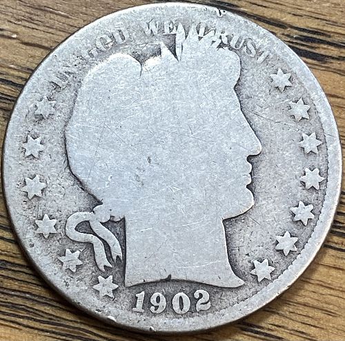 1902 barber half dollar in ALMOST GOOD condition