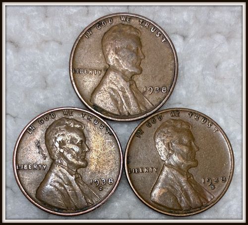 1938-P,D,S 1C Lincoln Wheat Cents