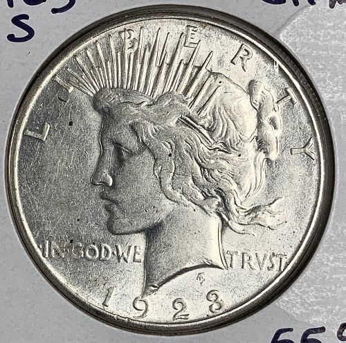 1923-S Peace Silver Dollar, AU+, (9133)