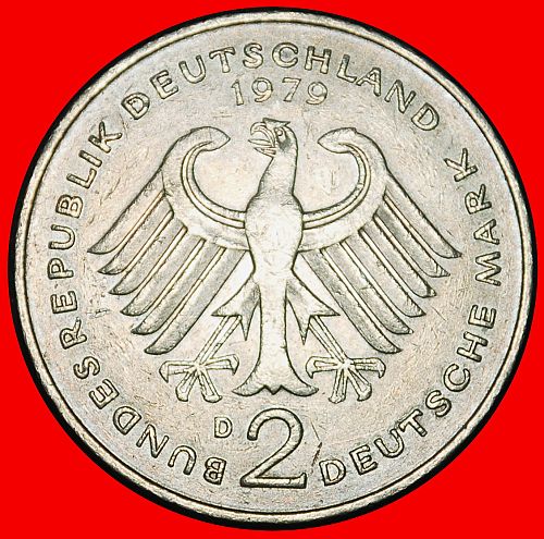 Ⰶ HEUSS (1884-1963): GERMANY ★ 2 MARKS 1979D BAVARIA 1949-1969! DISCOVERY COIN!