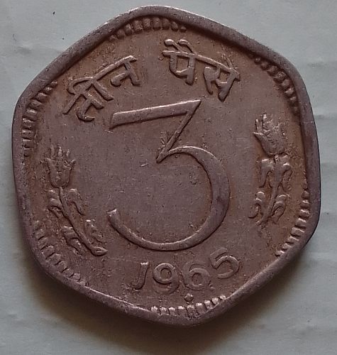 Reduce stoock... INDIA   3 PAISE  COIN 1965*