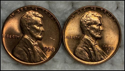 1958 - P & D 1C Red Lincoln Wheat Cents (BU)