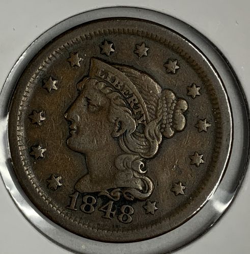 1848 Large Cent, V. Fine,  (9346)