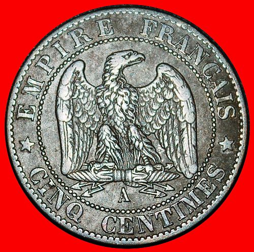 Ⰶ WREATH (1861-1865): FRANCE ★ 5 CENTIMES 1861A ANCHOR! NAPOLEON III (1852-1873)!