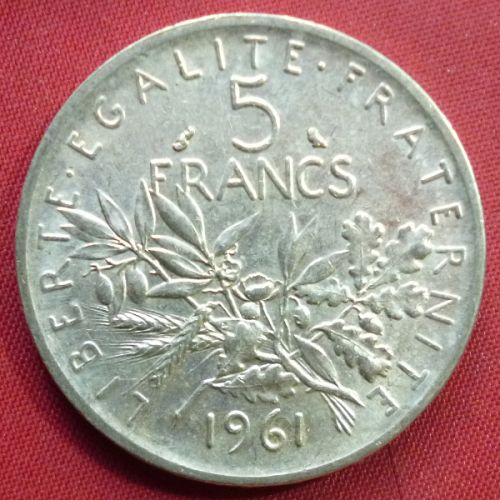 France French Francaise 5 Francs 1961 KM# 926 Silver 0.3221 oz