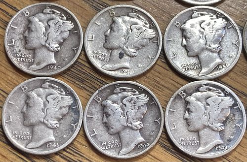 Half roll different date/mint mercury dimes 1917-45 no duplicates 13D&S