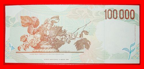 Ⰶ CARAVAGGIO (1571-1610): ITALY ★ 100000 LIRAS 1994 (1995) CRISP!!!
