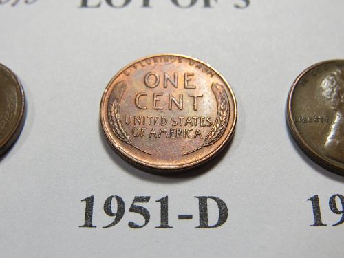 1951-P 1951-D 1951-S LINCOLN WHEAT CENTS (LOT OF 3 CENTS) LOT J078