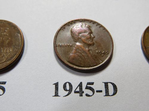 1945-P 1945-D 1945-S LINCOLN SHELL CASE COPPER CENTS - (LOT OF 3 CENTS) LOT J051