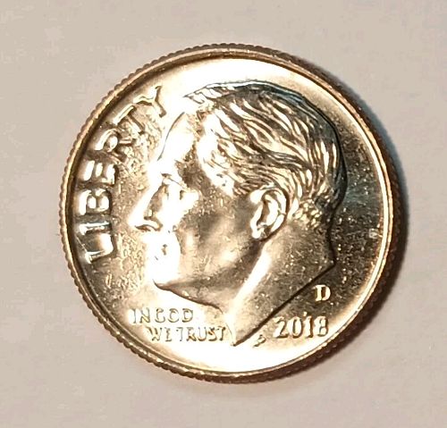 2018-D Roosevelt Dime "Smoking Roosevelt" Strike Thru Error Gem BU Full bands!