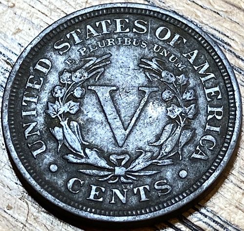 1907 dark “V” nickel in VERY FINE condition