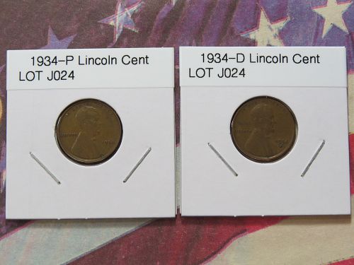 1934-P 1934-D LINCOLN WHEAT CENTS ( LOT OF 2 Coins ) LOT J024