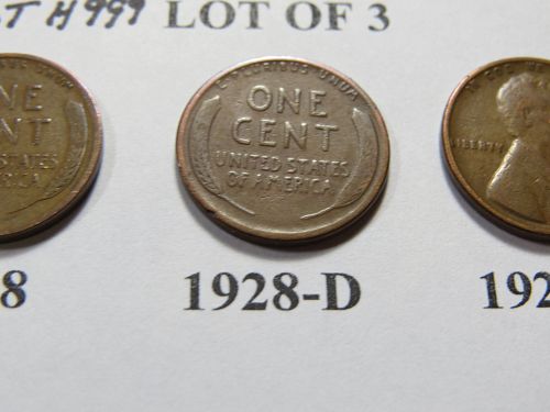 1928-P 1928-D 1928-S LINCOLN WHEAT CENTS  (LOT OF 3 Coins) LOT H999
