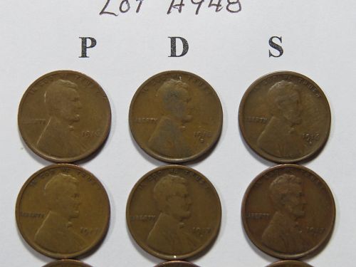 1916-PDS to 1919-PDS CENT LOT OF 12 DIFFERENT TEEN COINS 100 YRS OLD LOT H948