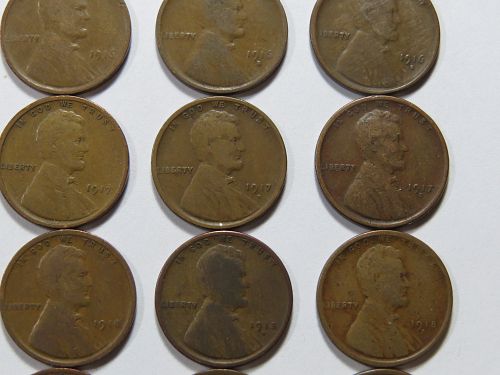 1916-PDS to 1919-PDS CENT LOT OF 12 DIFFERENT TEEN COINS 100 YRS OLD LOT H948