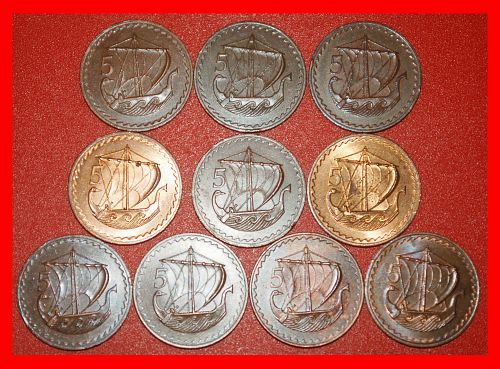 Ⰶ GREAT BRITAIN: CYPRUS ★ 5 MILS COMPLETE SET 10 COINS 1963-1980 SHIP!