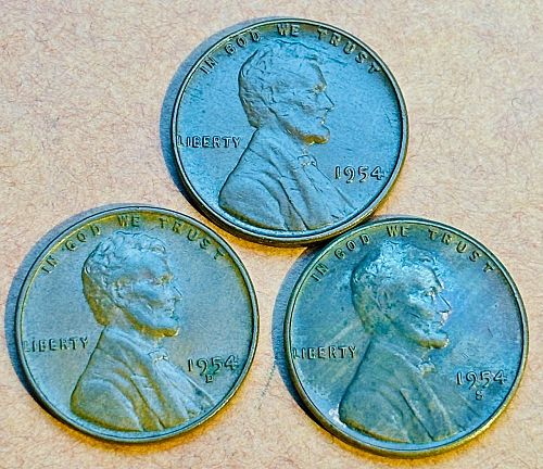 1954-P, 1954-D, 1954-S set of Lincoln wheat cents