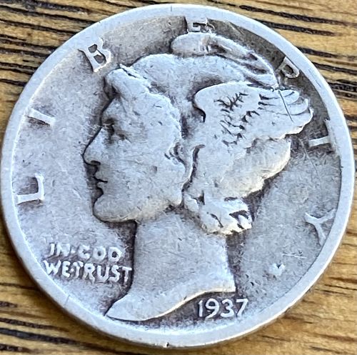 1937 mercury dime in VERY GOOD condition
