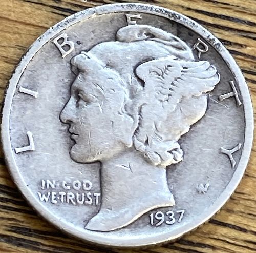 1937D mercury dime in FINE condition