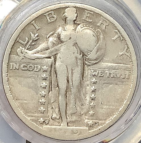 1919-S Standing Liberty Quarter F+ Detail Light Cleaning Very Tough Date