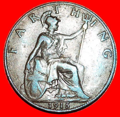 Ⰶ MISTRESS OF SEAS: UNITED KINGDOM★ FARTHING 1915! GEORGE V (1911-1936) GREAT BRITAIN