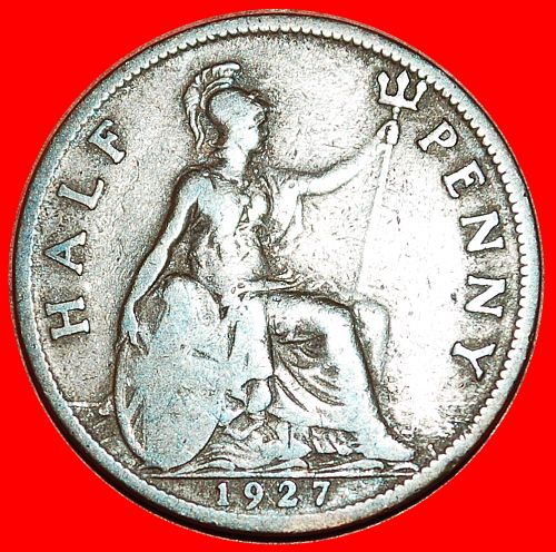 Ⰶ MISTRESS OF SEAS (1925-1927): GREAT BRITAIN ★ HALFPENNY 1927! GEORGE V (1911-1936)