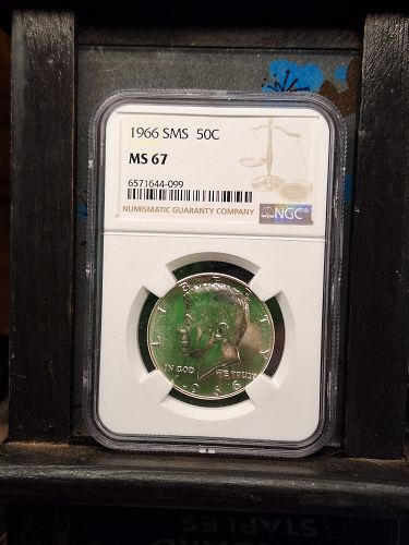1966 P SMS Kennedy half dollar. Graded MS67 by NGC