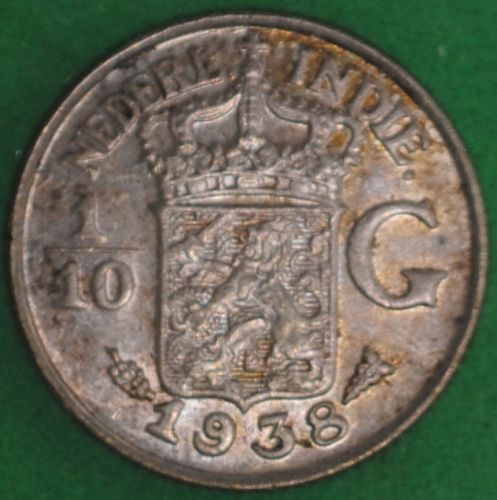 1938 Netherlands Indies 1/10 Gulden AU