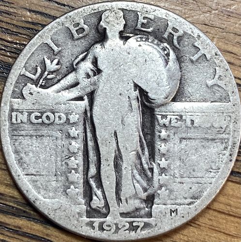 1927 standing liberty quarter in ALMOST GOOD condition