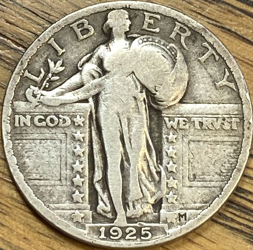 1925 standing liberty quarter in VERY GOOD condition