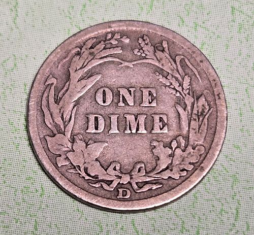 1909-D Barber Dime Good-6 Nice Original Light Pearl Grey Patina!