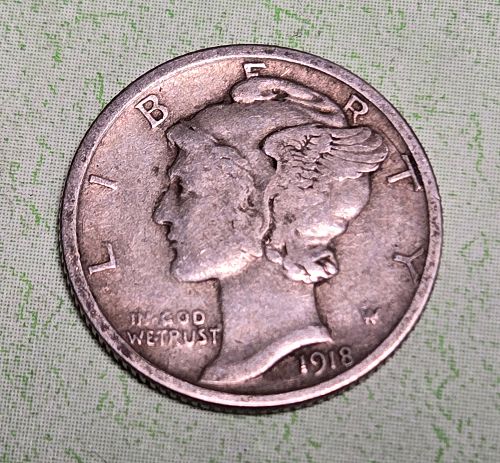 1918 Mercury Dime Fine-15 Nice Original Coin!