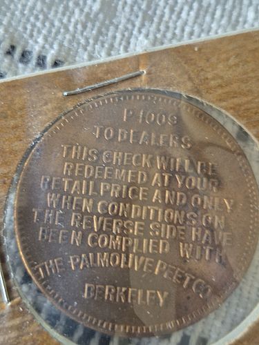 1920's-30's The Palmolive Peet Co. Brass Token