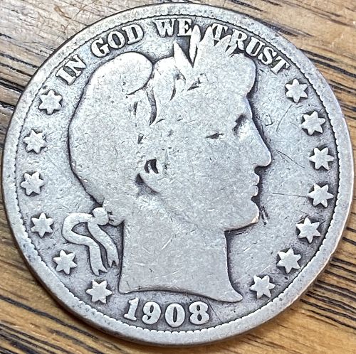 1908S barber half dollar in GOOD condition