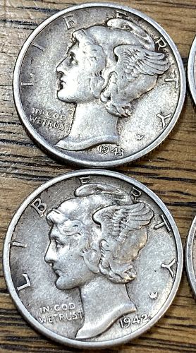 6 EXTREMELY FINE mercury dimes all in the 40’s different date/mints no duplicates
