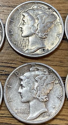 6 EXTREMELY FINE mercury dimes all in the 40’s different date/mints no duplicates