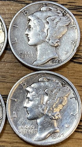6 EXTREMELY FINE mercury dimes all in the 40’s different date/mints no duplicates