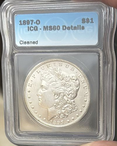 1897 O Morgan Dollars Certificate MS-60 Details Cleaned
