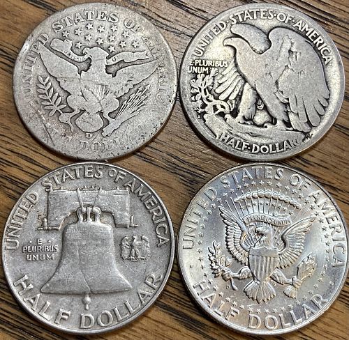 4 silver half dollars 1906-1964 in ALMOST GOOD-ALMOST UNCIRCULATED condition lot 4C