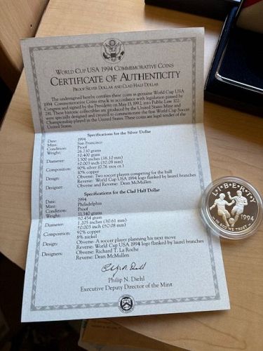 1994 World Cup Proof Collector's 2-Coin Set with $1 and 50C - Special Edition