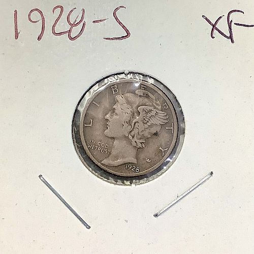 1928-S Silver Mercury Dime Choice Original Album Toned XF Better Date