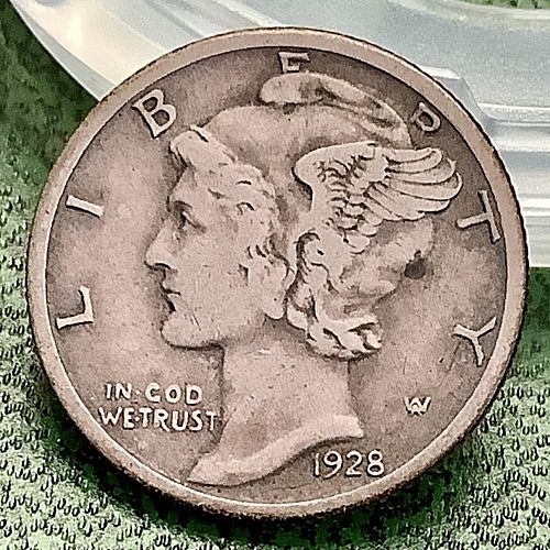 1928-S Silver Mercury Dime Choice Original Album Toned XF Better Date