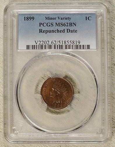 1899 Indian Cent, Repunched Date, Snow-30, Choice Uncirculated, PCGS MS-62BN