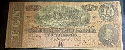 $10 1864 Richmond Virginia VA Confederate Currency Bank Note