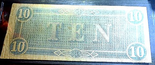 $10 1864 Richmond Virginia VA Confederate Currency Bank Note