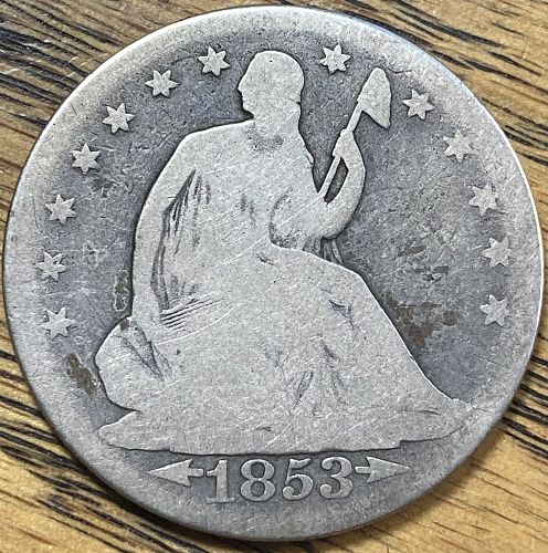 1853 seated liberty half dollar in ALMOST GOOD condition better reverse