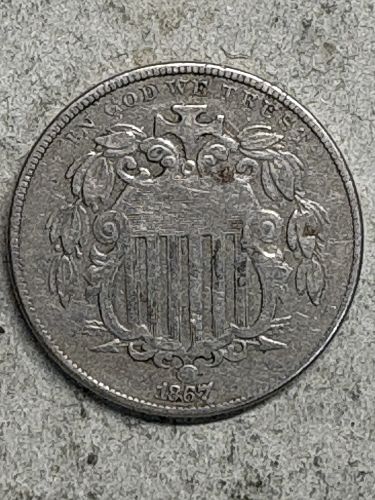 1867 No Rays Shield Nickel VF