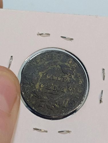 1835 classic head half cent clip  error coin, bent, corrosion vf-20 ( details)